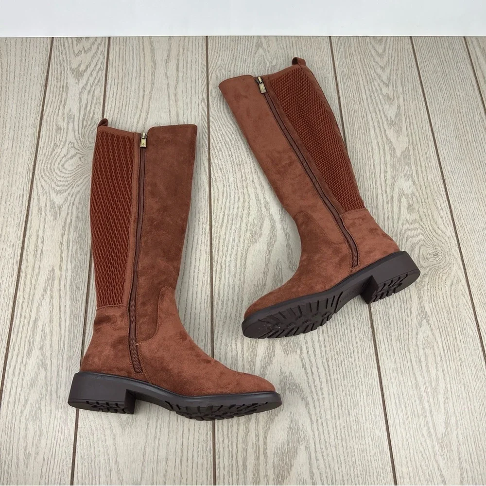 Kenneth Cole Reaction Women's Lionel Tall Boots 7M Caramel Cafe Micro $129